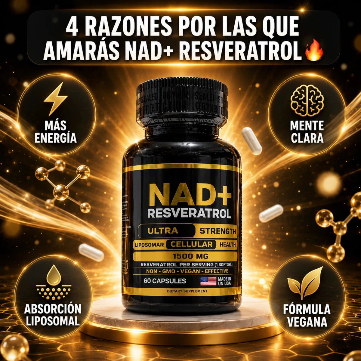 VitaCore NAD+ Resveratrol™ - Energía Celular, Mente Clara y Piel Joven desde Adentro - Bodega Núcleo